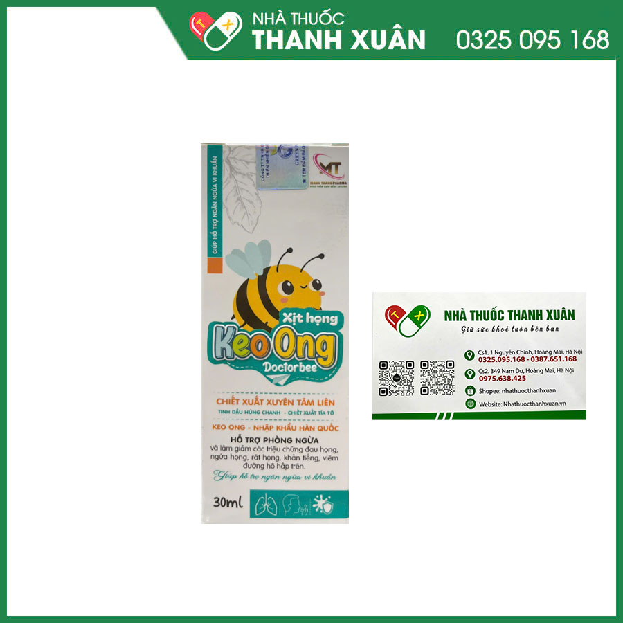 Xịt họng Keo Ong Doctorbee hỗ trợ phòng ngừa và làm giảm các triệu chứng đau rát họng, khản tiếng, viêm đường hô hấp trên